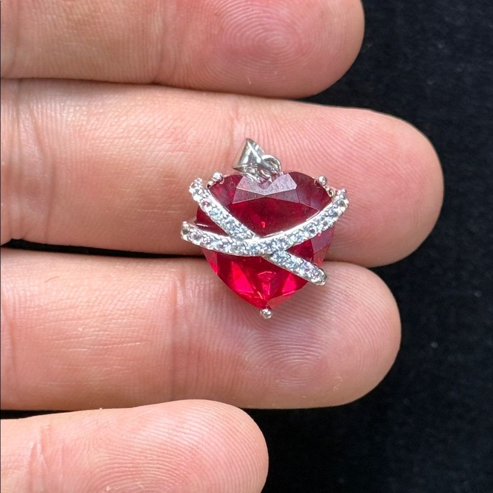 Sterling Silver Radiant Red Heart Pendsnt with Gem Detailing